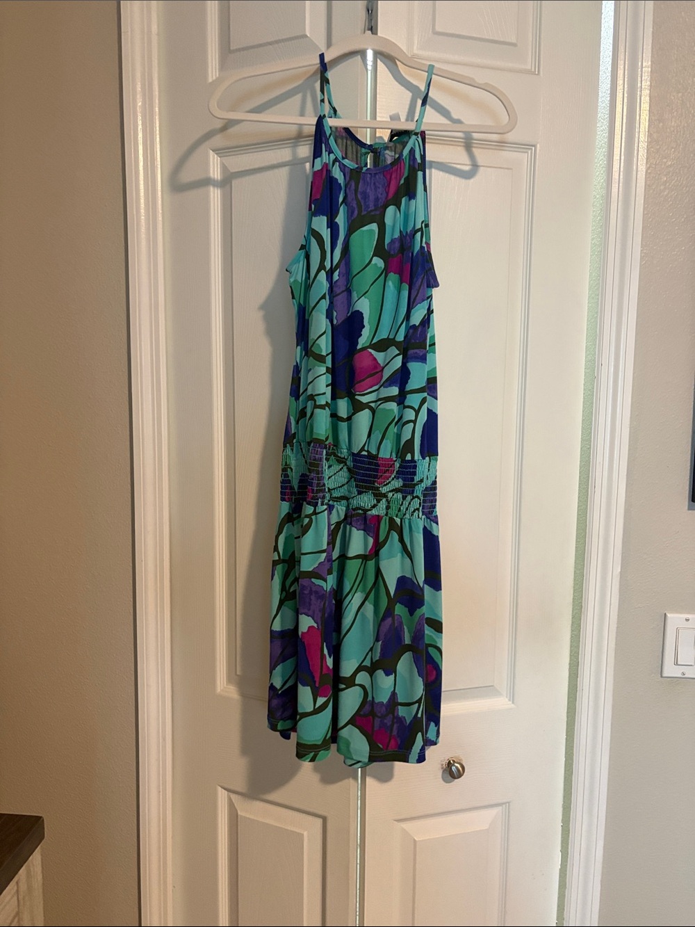 Veronica M Aqua Teal Blue Purple Floral Mini Dress